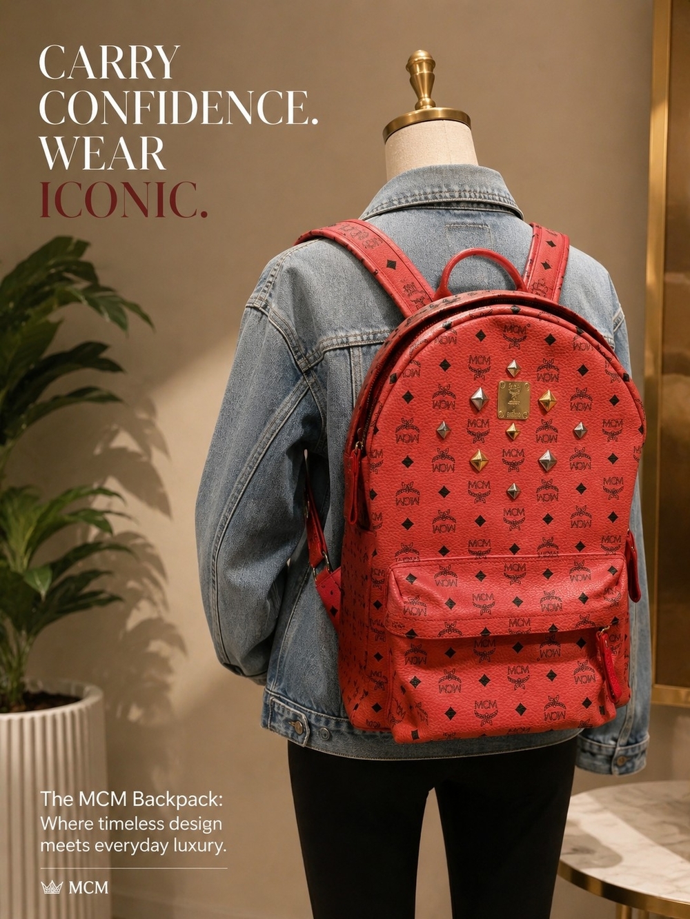 MCM Stark Red Logo Backpack